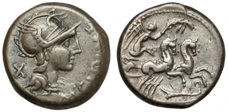 Roman Republic, M. Cipius M. F. (115-114 BC) Denarius Obverse: M CIPI M F
 Helm...