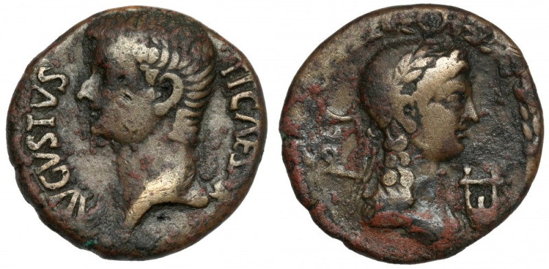 Tiberius (14-37 n.e.) Oea, Syrtica, Bronze - rare Obverse: TI CAESAR AVGVSTVS Ba...