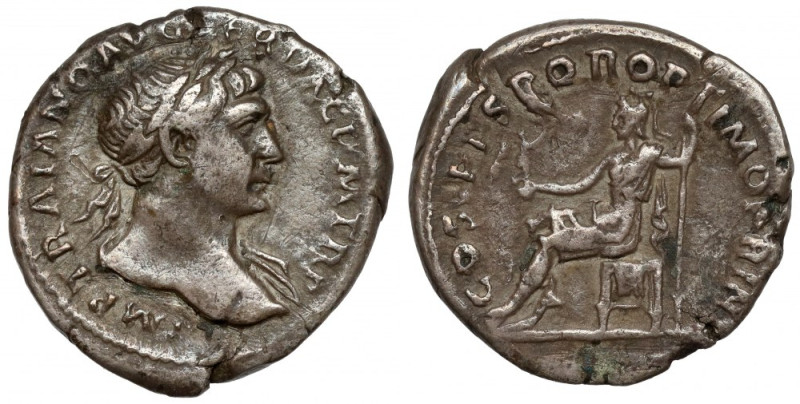 Traian (98-117 AD) Denarius, Rome Obverse: IMP TRAIANO AVG GER DAC P M TR P Laur...