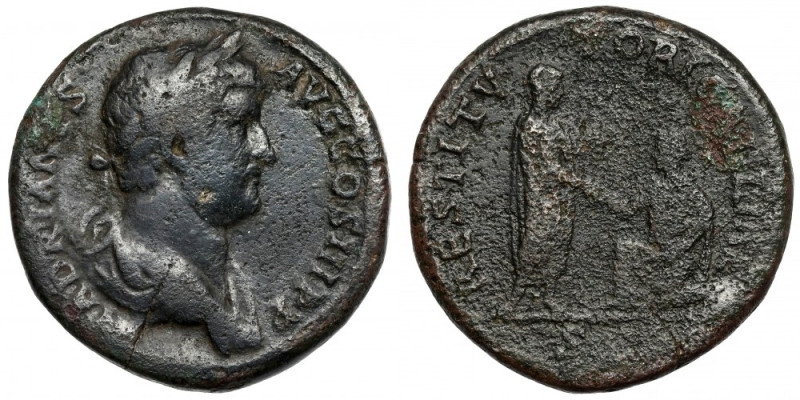 Hadrian (117-138 AD) Sestertius, Rome - RESTITVTORI GALLIAE - rare Obverse: HADR...