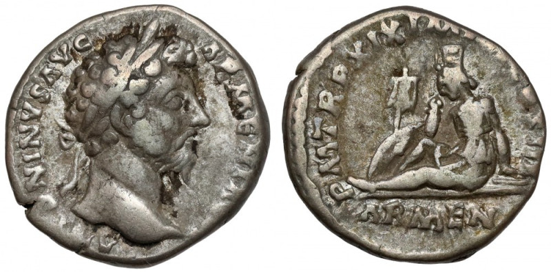 Marcus Aurelius (161-180 AD) Denarius, Rome Obverse: ANTONINVS AVG ARMENIACVS La...