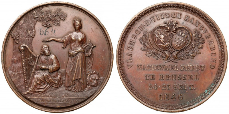 Belgia, Medal 1846 - National Feest te Brussel Medal z napisanym numerem tuszem....