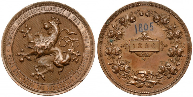 Czechy, Böhmische Gartenbaugesellschaft in Prag, 1886 Efektowny, czeski lew na a...