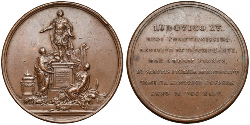 Francja, Ludwik XV, Medal 1746 - REGI CHRISTIANISSIMO... Av. Król na piedestale....