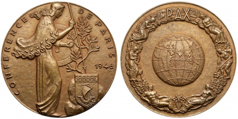 Francja, Medal 1946 - Konferencja Paryska Na obrzeżu nabita punca brązu. Medal s...