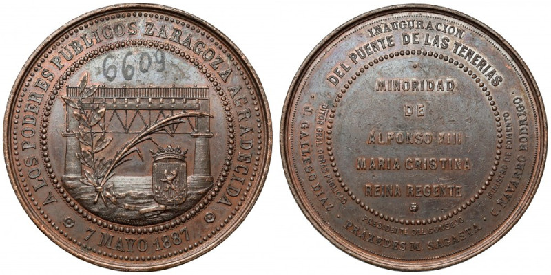 Hiszpania, Medal 1887 - A Los Poderes Publicos Zaragoza Agradecida Medal z napis...