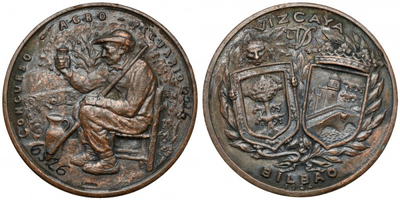 Hiszpania, Alfons XIII, Medal 1924 - Concurso Agropecuario Vizcaya Medal z napis...