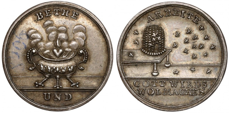 Niemcy, Medal religijny - Pracowitość / Bethe Und Srebro,&nbsp; Medal z napisany...
