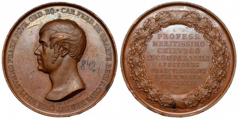 Niemcy, Medal 1829, Karl Ferdinand von Gräfe Av. * CAR · FERD · DE · GRAEFE REGI...