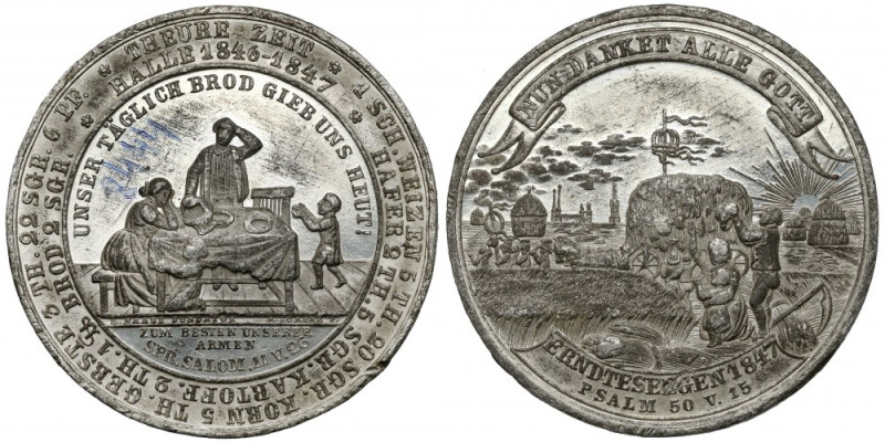 Niemcy, Halle, Medal 1847 - głód i błogosławieństwo żniw Medal z napisanym numer...