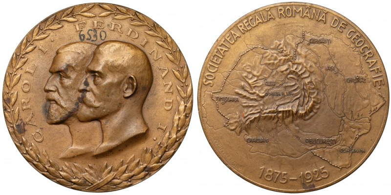 Rumunia, Medal 1925 - Societatea Regalâ Românâ de Geografie Medal z napisanym nu...