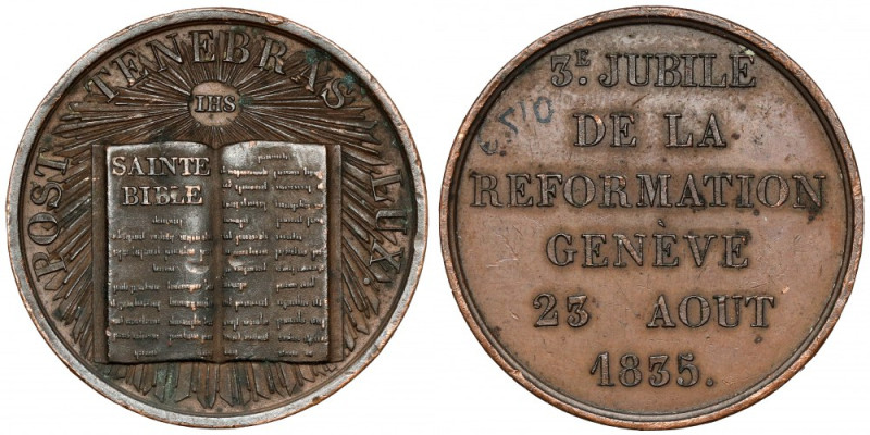 Szwajcaria, Medal 1835 - 300-rocznica reformacji w Genewie Medal z napisanym num...