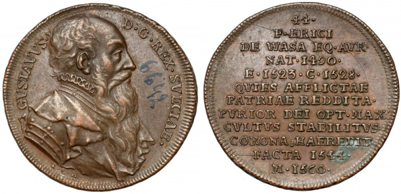 Szwecja, Medal suity Hedlingera, Gustaw I Waza Medal z napisanym numerem tuszem....