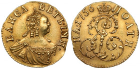 Russia, Elisabeth, Poltina in gold 1756, Moscow