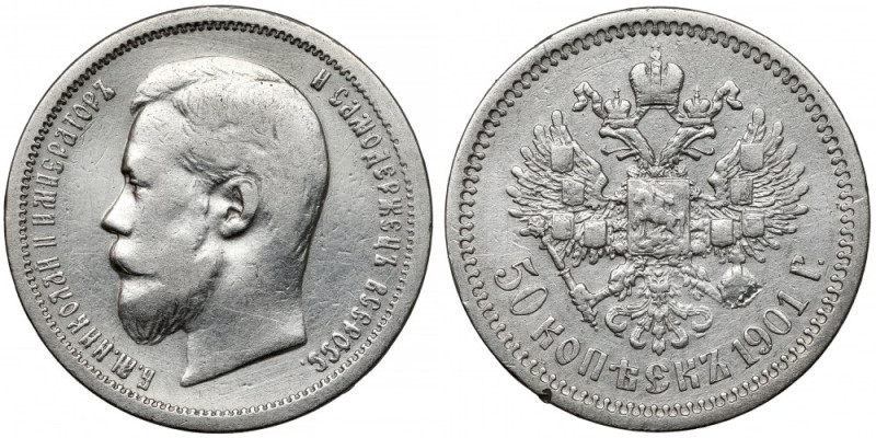 Russia, Nicholas II, 50 kopeks 1901 FZ Przeczyszczony.&nbsp; Reference: Bitkin 7...