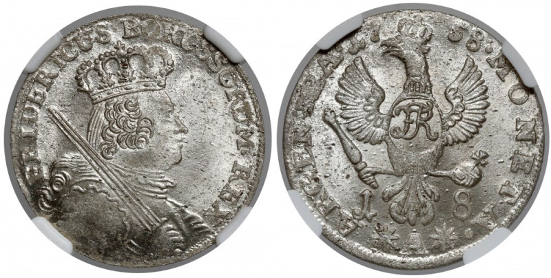 Preussen, Friedrich II, 18 Gröscher 1758-A
Prusy, Fryderyk II, Ort 1758-A Piękn...