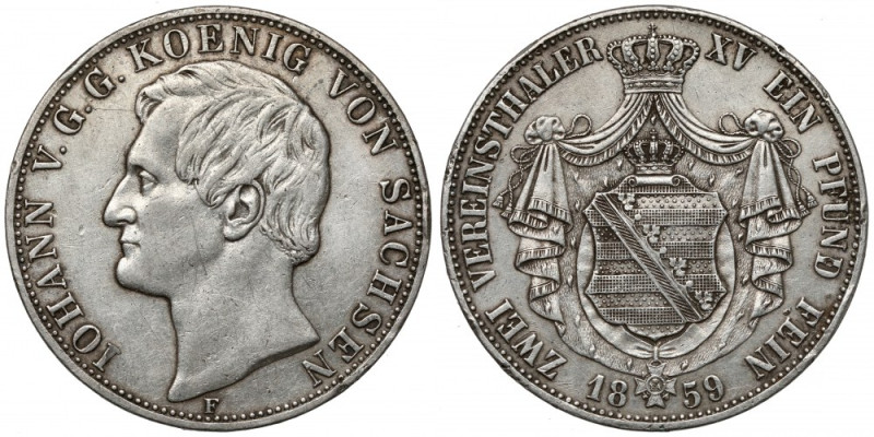 Sachsen, Vereinsthaler 1859
Saksonia, Dwutalar 1859 Srebro, średnica 41,1 mm, w...