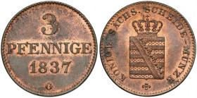 Saksonia, Fryderyk August II, 3 fenigi 1837-G