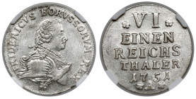 Prusy, Fryderyk II, 1/6 talara 1751-A