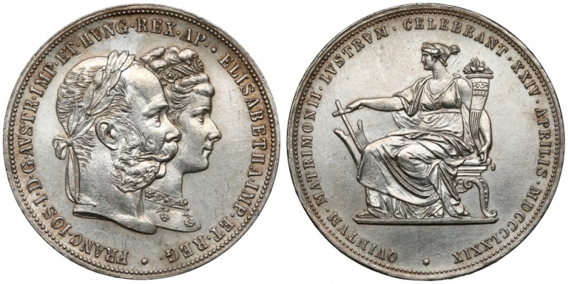 Austria, Franz Joseph I, 2 gulden 1879 - Silver Wedding Jubilee Lekko przetarty ...