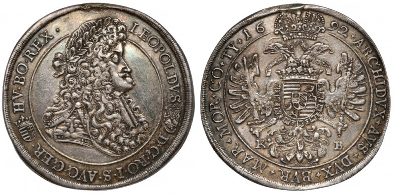 Hungary, Leopold I, Thaler 1692 KB Moneta po uchu, ładny egzemplarz z lekko popr...