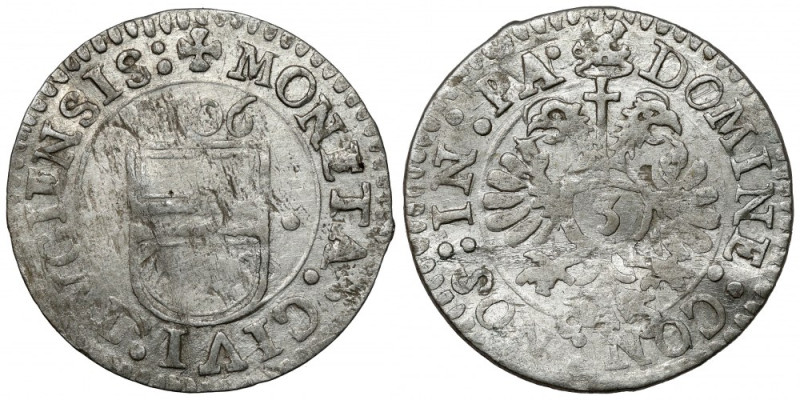 Switzerland, Zug, 3 kreuzer 1606 
Grade: XF- 

More photos and full item desc...