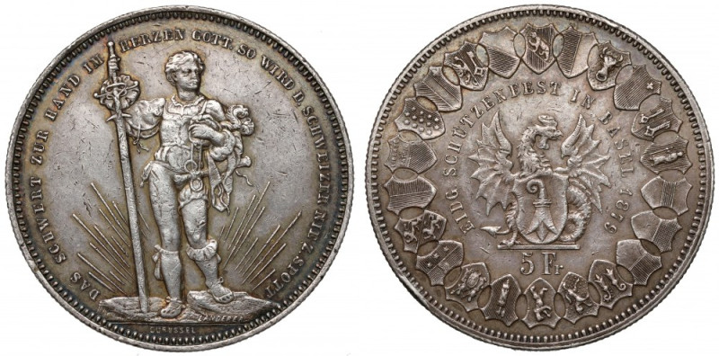 Switzerland, 5 francs (shooting thaler) 1879, Basel 
Grade: VF-XF 

More phot...