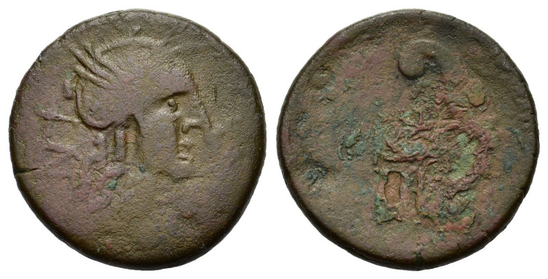 Spain, Arse-Saguntum, c. 150-100 BC. Æ As (29,83 mm, 16,30 g). Helmeted head of ...