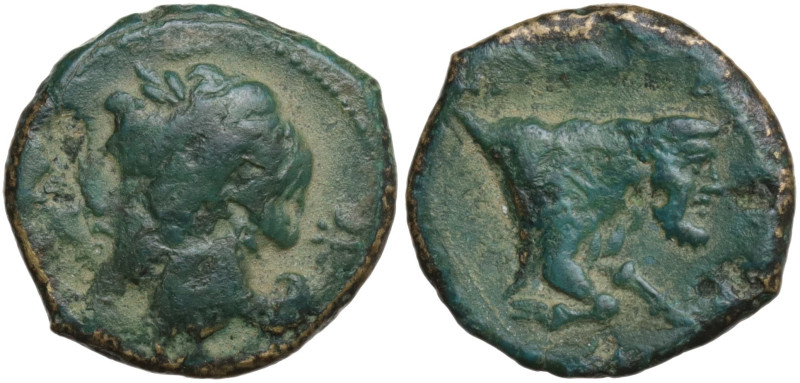 Southern Campania, Neapolis, c. 300-275 BC. Æ (13,9 mm, 1,7 g). Laureate head of...