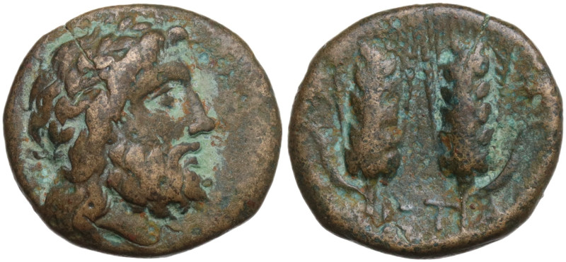 Southern Lucania, Metapontion, c. 300-250 BC. Æ (14,6 mm, 2,6 g). Laureate head ...