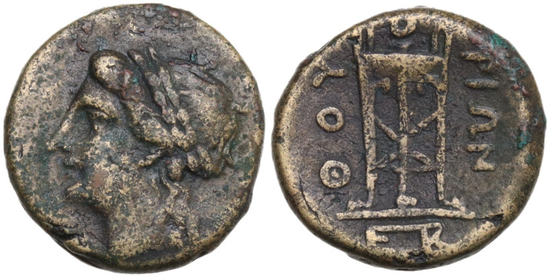 Southern Lucania, Thourioi, ca. 280 BC. Æ (12,2 mm, 1,95 g). Diademed head of Ap...