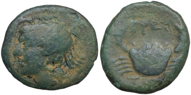 Bruttium, The Brettii, c. 216-203 BC. Æ Quartuncia (15 mm, 2,3 g). Head of Amphi...