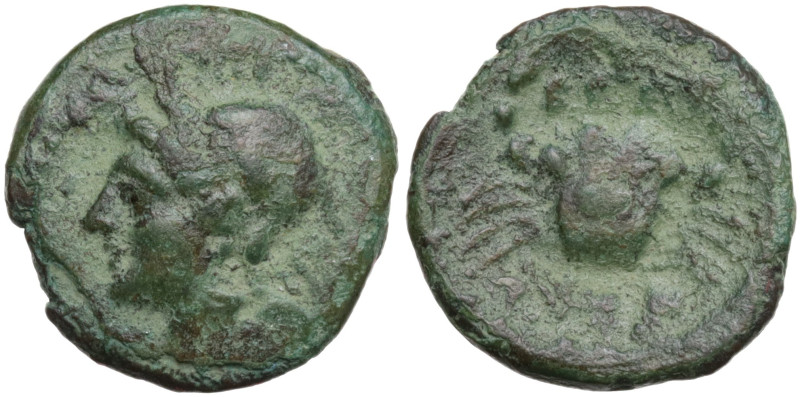 Bruttium, The Brettii, c. 208-203 BC. Æ Quartuncia (13,5 mm, 1,5 g). Head of Amp...