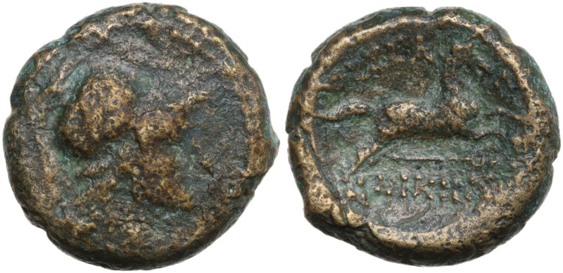 Macedon, Thessalonica, ca. 187-31 BC. Æ (17,3 mm, 6,6 g). Helmeted head of Athen...