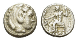Kings of Macedon, Alexander III 'the Great' (336-323 BC). AR Drachm (15 mm, 4 g). Sardes, c. 324-323 BC. Head of Herakles r., wearing lion skin. R/ Ze...