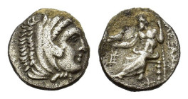 Kings of Macedon. Alexander III "the Great" (336-323 BC). AR Drachm (16,6 mm, 4 g). Sardes, c. 324-323 BC. Head of Herakles r., wearing lion skin. R/ ...