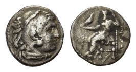 Kings of Macedon. Philip III Arrhidaios (323-317 BC). AR Drachm (16,6 mm, 4 g). In the name and types of Alexander III. Abydos. Head of Herakles r., w...