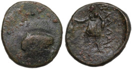 Kings of Illyria, Ballaios (190-175 BC). Æ (12,9 mm, 2,1 g). Head of Ballaios r. R/ Artemis standing l., holding long torch. SNG Copenhagen 532. Very ...