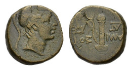 Pontos, Amisos. Time of Mithradates VI (111-105 or 95-90 BC). Æ (19,8 mm, 8 g). Helmeted head of Ares r. Sword in sheath; in l. field, monogram, in r....