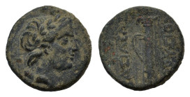 Kings of Bithynia. Prusias I Chloros (230-182 BC). Æ (15,8 mm, 2,9 g). Nikomedia. Laureate head of Apollo r., with quiver over his shoulder.R/ Bow and...