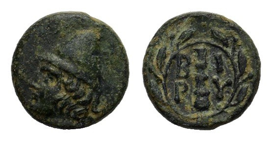 Troas, Birytis, c. 4th century BC. Æ (11,1 mm, 1,3 g). Head of Kabiros l., weari...