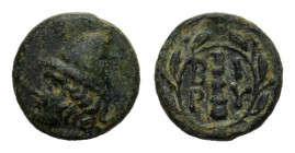 Troas, Birytis, c. 4th century BC. Æ (11,1 mm, 1,3 g). Head of Kabiros l., wearing pileus; star on either side of pileus. R/ B-I/P-Y, club within laur...