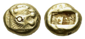 kings of Lydia. Time of Alyattes - Kroisos, c. 610-546 BC. EL Trite (12,3 mm, 4,7 g). Sardes. Head of a lion with sun and rays on its forehead to r. R...