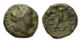 Phrygia, Apameia, c. 88-40 BC. Æ (15,4 mm, 3,4 g). Attalos, son of Bianor, eglogistes.Turreted head of Artemis-Tyche r., with bow and quiver over shou...