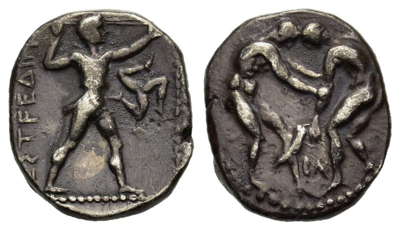 Pamphylia, Aspendos, c. 380-325. AR Stater (20 mm, 10,65 g). Two wrestlers grapp...