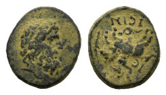 Pisidia, Isinda, c. 2nd-1st century BC. Æ (18,5 mm, 5,4 g). Laureate head of Zeus r. R/ Horseman galloping r., spearing serpent; behind, E (date) . SN...