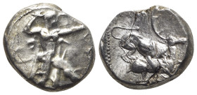 Cyprus, Kition. Baalmelek II (c. 425/0-400 BC). AR Stater (21mm, 11.02g, 11h). Herakles, wearing lion skin, in fighting stance r., holding club overhe...
