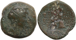 Seleukid Kings. Demetrios I Soter (162-150 BC). Æ (23,7 mm, 17,9 g). Ekbatana. Diademed head r. R/ Apollo seated left on omphalos, testing arrow and r...