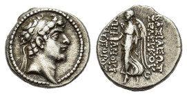 Seleukid Kings. Seleukos VI Epiphanes Nikator (96-94 BC). AR Drachm (16,9 mm, 3,9 g). Antioch. Diademed head r., with small horn above temple. R/ Nike...