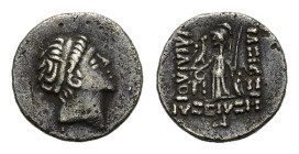 Kings of Cappadocia. Ariarathes V Eusebes Philopator (163-130 BC). AR Drachm (17,6 mm, 3,6 g). Contemporary imitation. Diademed head r. R/ Athena Nike...